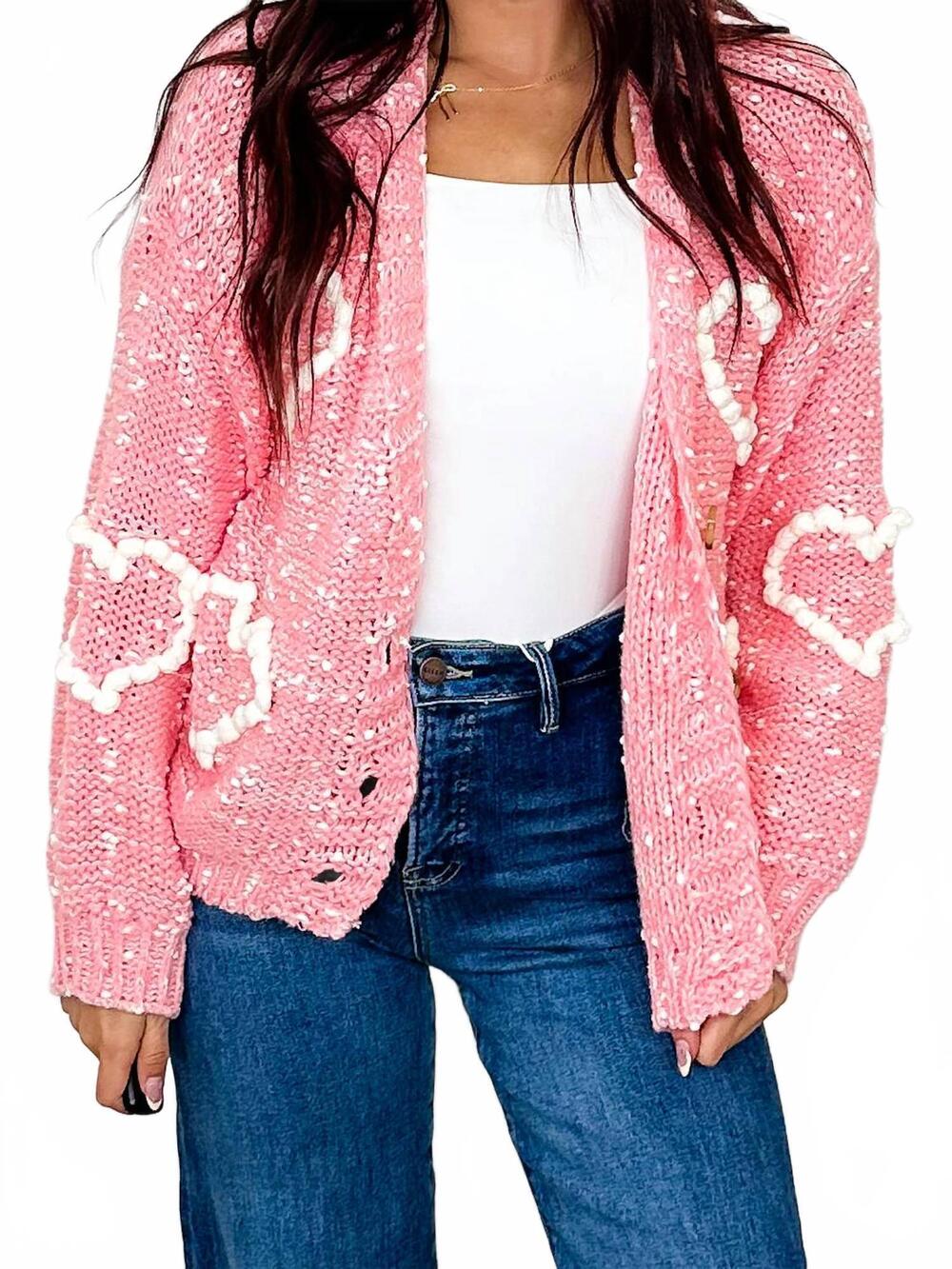 NEW MELLO falling in love knit long sleeve cardigan in pink